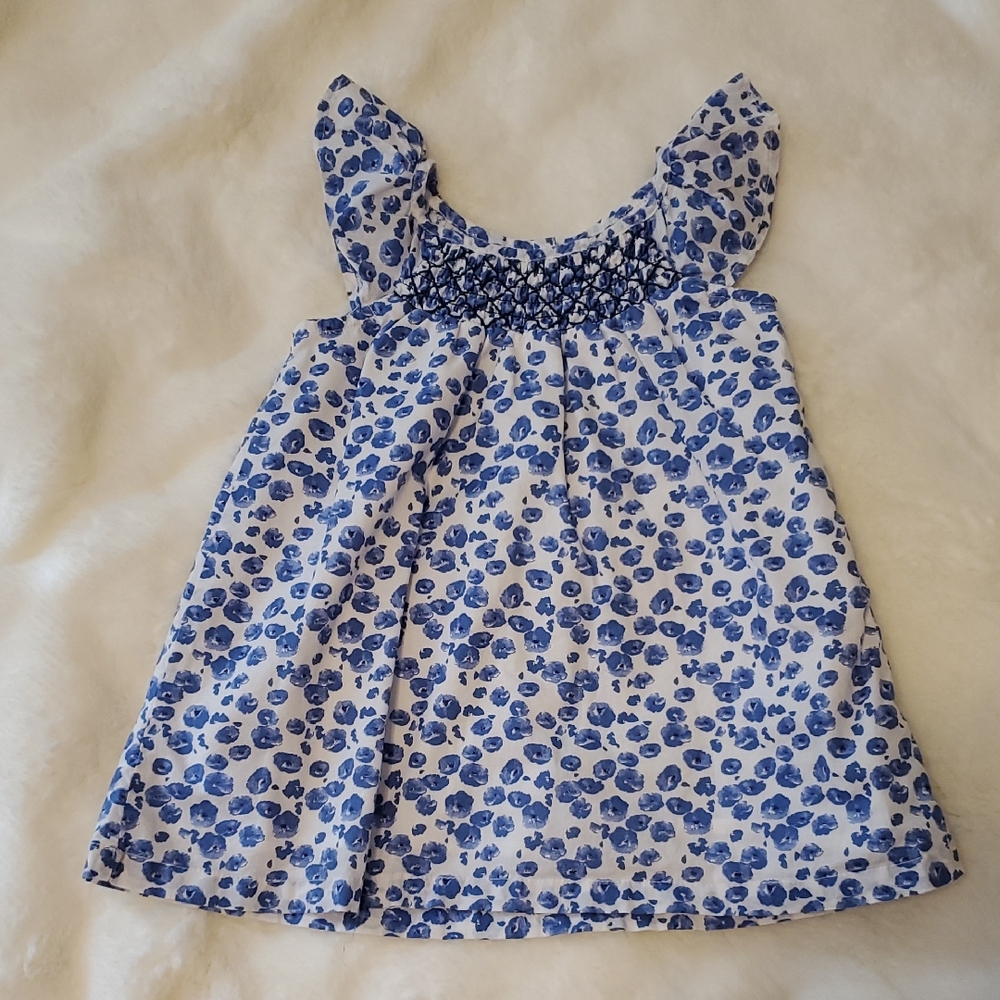 Baby Gap Blue Floral Smocked Sleeveless Dress, 6-12 Months